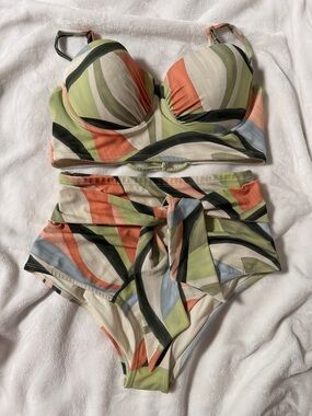 High-Waist Printed Bikini Set - Multicolor